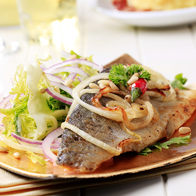 Trout Topped with Caramelized Onions and Mushrooms