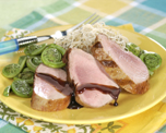 Grilled pork fillets with sweet and sour sauce