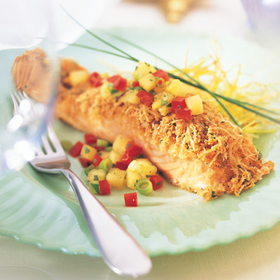 Canadian Swiss-crusted Salmon Fillets with Pineapple Salsa