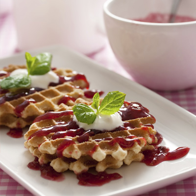Semolina Waffles with Stewed Dates