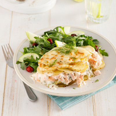 Slow cooker potatoes and salmon gratin
