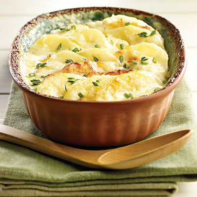 Scalloped potatoes with apples and Mont Saint-Benoît cheese