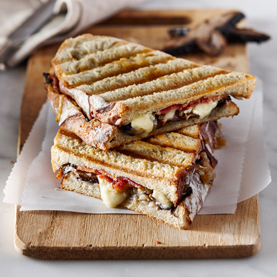 Bacon, Mushroom and Onion Grilled Cheese on Country-Style Round Loaf