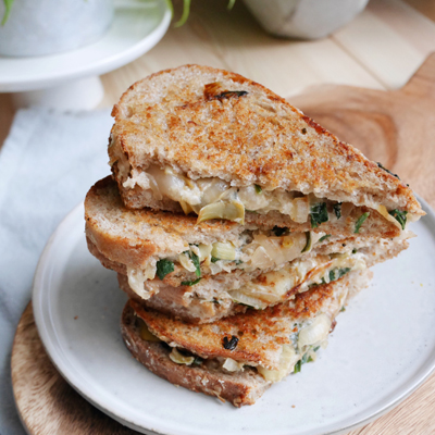 Vegan Grilled Cheese with Artichoke Hearts and Spinach
