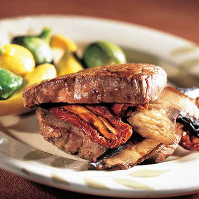 Beef Top Sirloin Steaks Stuffed with Portabella Mushrooms and Sun-Dried Tomatoes