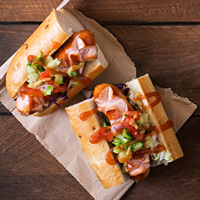 Hot-dog  and vegetables