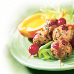 Fruity Pork Meatball Kebabs with Peach Sauce