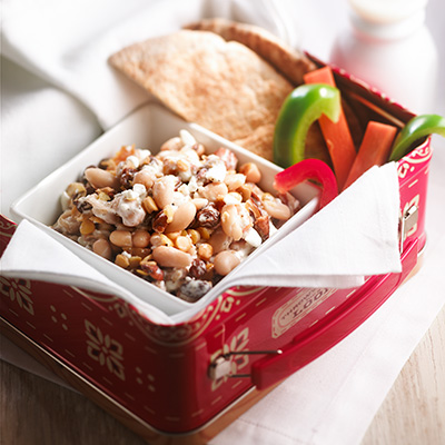 Green lentils and beans with Cottage Cheese and Dried Apricots