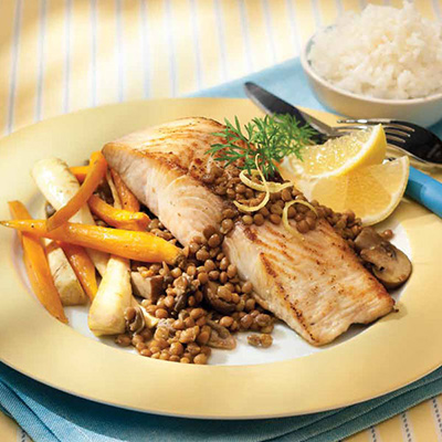 Mahi Mahi with Lentils and Mushrooms