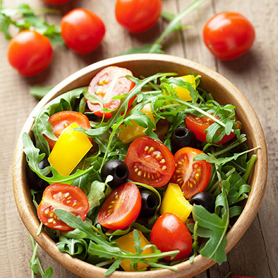 Tomato Peach Baby Greens Salad