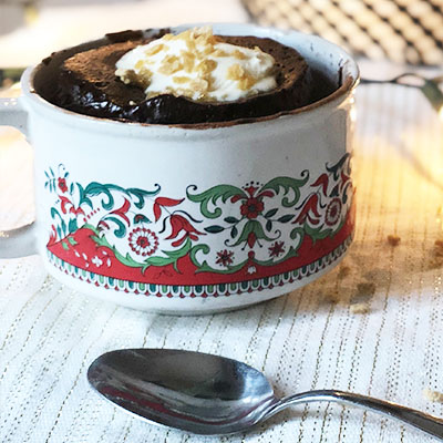 Microwave Chocolate Mug Cake with Olive Oil and Surprise!
