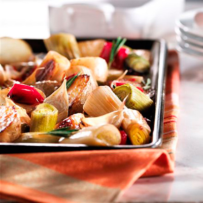 Oven-roasted mignons leeks