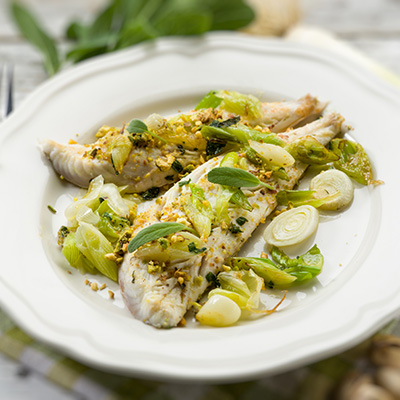 Grilled sablefish with a leek and scallion sauce