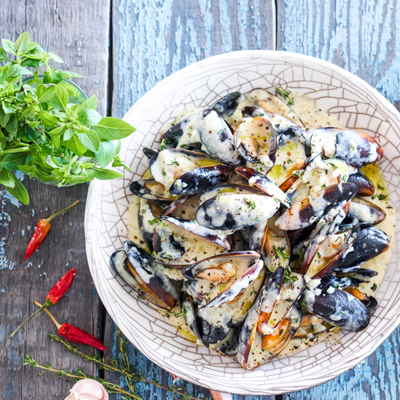 Mussels with Blue Cheese