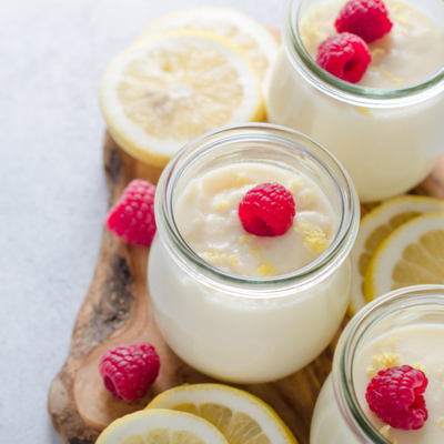 Lemon and Cream Cheese Mousse with Fresh Quebec Raspberriess Lemon and Cream Cheese Mousse with Fresh Quebec Raspberries