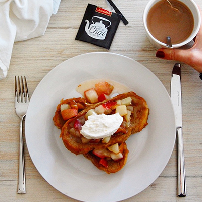 Chai tea and pear compote french toast