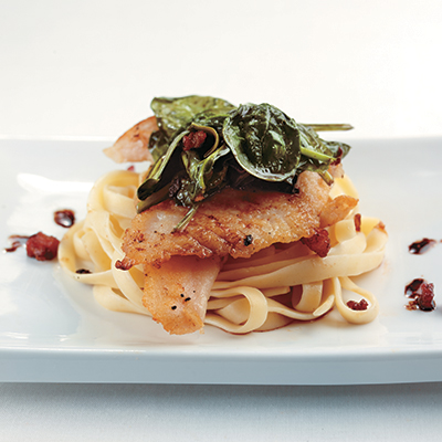 Fettucine with Pangasius, Spinach and Pancetta
