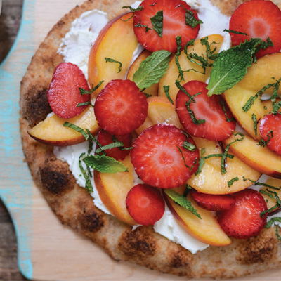 Barbecued Pizza with Strawberries, Peaches and Goat Cheese