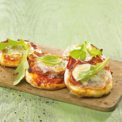 Mini Tomato, Arugula and Parma Ham Pizzas