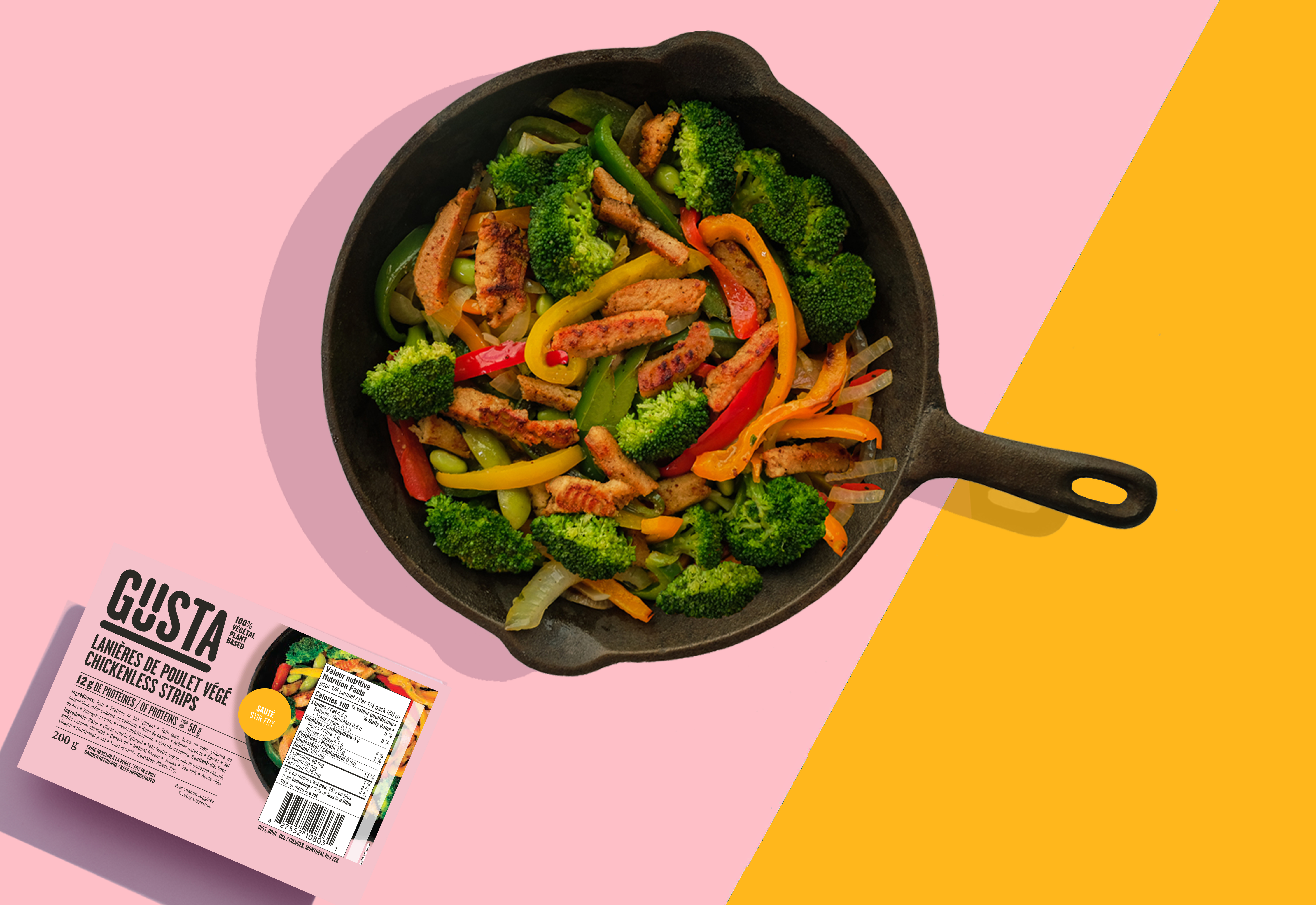 Pan-fried vegetable and vegan chicken