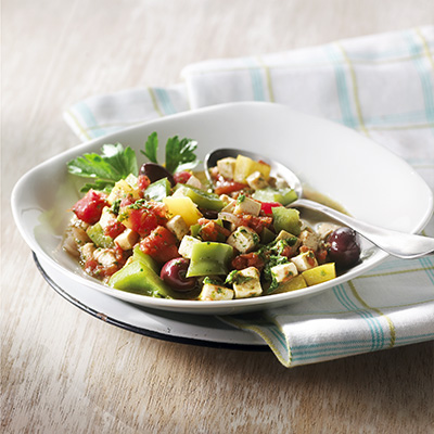 Mediterranean-style Vegetables with Pesto and Tofu