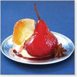 Cranberry-Port Poached Pears with White Chocolate Cream