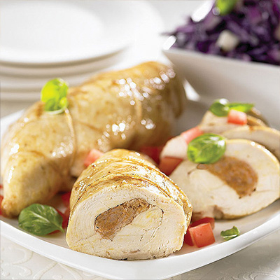 Italian Turkey breast stuffed and Red cabbage and apple slaw