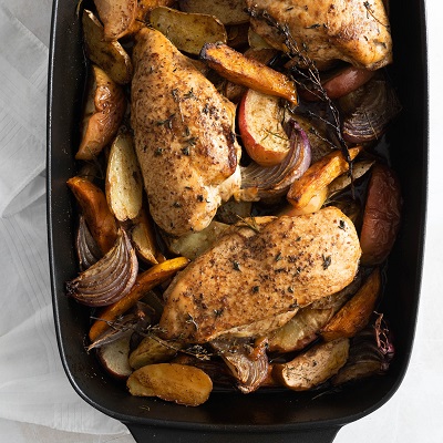 Maple and Miso Chicken Breasts with Roasted Vegetables