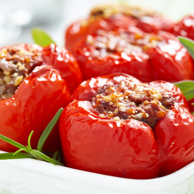 Stuffed Red Bell Peppers With Veal and Garden Vegetables