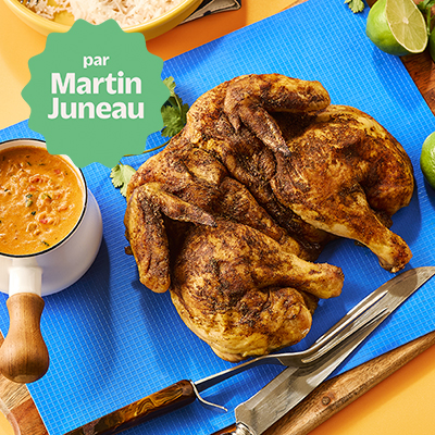 Poulet entier en crapaudine aux épices indiennes avec sauce poulet au beurre maison
