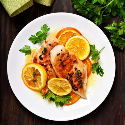 Poulet à la marmelade à l'orange, pamplemousse et citron Dora