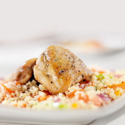 Roast Chicken, stuffed with dried fruit