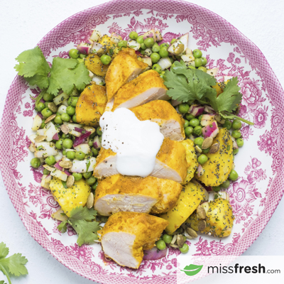 Poulet rôti à l'indienne avec salade de pommes de terre