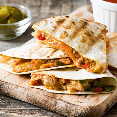 Chicken Quesadillas with Smoked Gouda and  Caramelized Onions