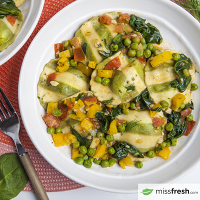 Fresh 3-Cheese & Spinach Ravioli with Herbed Beurre Blanc and Vegetables