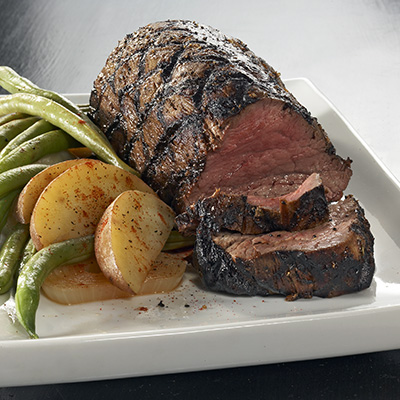 Beef Tenderloin Roast with Potato and Green Bean Bundles