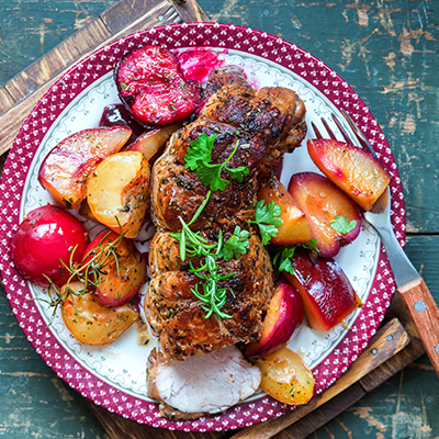 Ginger-glazed Pork Loin Roast with Plums
