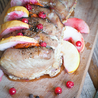 Pork Blade Roast with Cider, Apples and Cranberries
