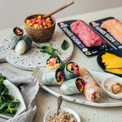 Tuna and salmon tartare spring rolls