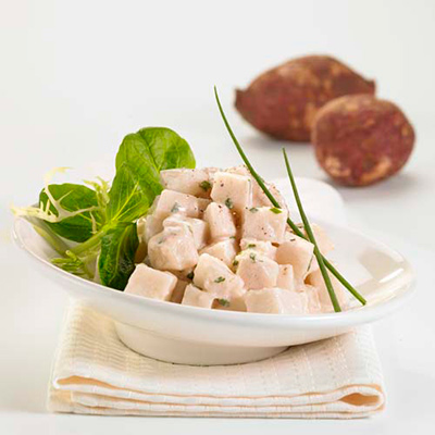 Salade de batatas, vinaigrette crémeuse