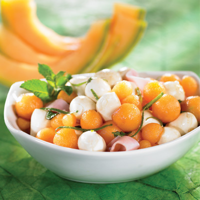 Cantaloupe-Bocconcini and smoked ham Salad