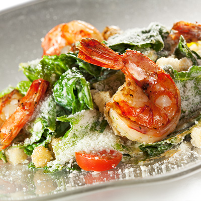 New-Look Caesar Salad with Garlic and Herb Grilling Shrimp