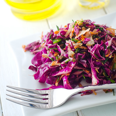Red Cabbage and Raclette Salad with Walnut Vinaigrette