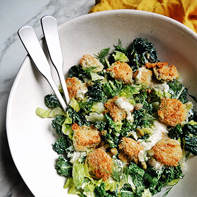 Creamy Kale and Dill Salad with Croutons