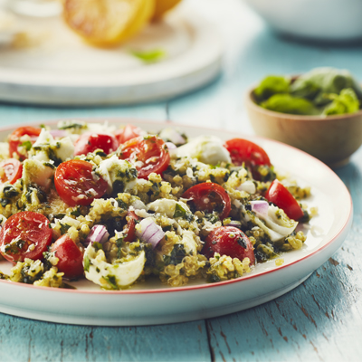 Tomato and Mozzarella Quinoa Pesto Salad