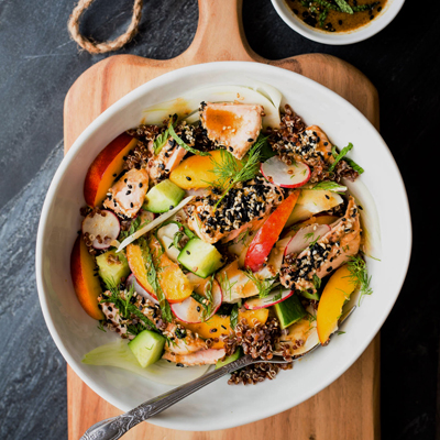 Grilled Salmon Salad with Miso Dressing