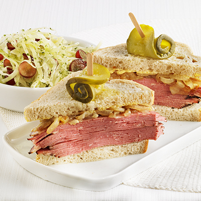 Smoked Meat Sandwich and Cabbage Salad with Grapes