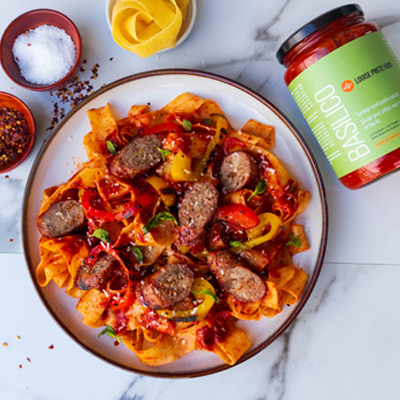 Grilled Sausage and Peppers on Pasta