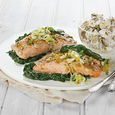 Leek-Dill Salmon en papillote with Creamy Dill Potatoes