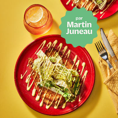 Schnitzels de poulet avec mayonnaise à la moutarde jaune